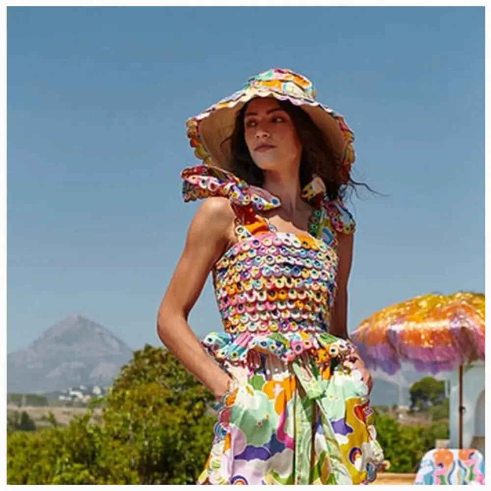 EUC $311 Celia B Maia Scalloped Crop Top in Multi - Picture 2 of 11